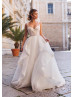 Beaded Ivory Lace Tulle Ruffle Wedding Dress